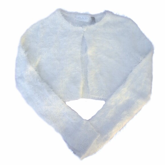 Children's Place White Fuzzy Cropped Cover Up Cardigan Sweater sz Med 7/8 Girls - Picture 1 of 4